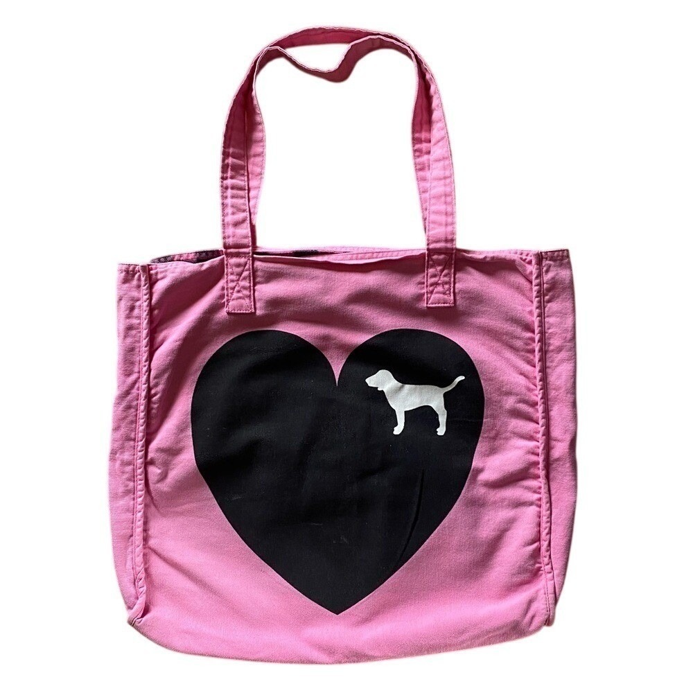Vintage PINK Victoria's Secret 2008 Pink Solid/Checkered Reversible Tote Bag - Picture 3 of 9